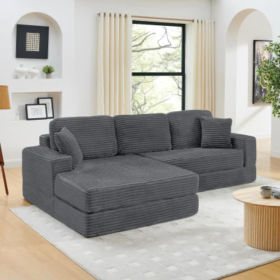 Left-Arm L-Shape Modular Sectional Sofa with Plush Foam-Filled Seats, Gray