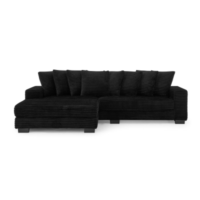 Corduroy Tufted Upholstered Sectional Sofa with Reversible Chaise, Black