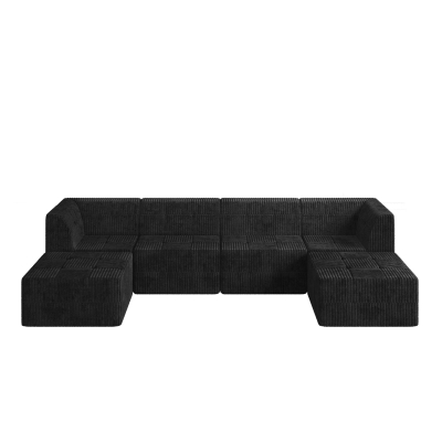 U-Shaped Modular Sofa with Spring-Supported Cushions and Wide Arms, Black