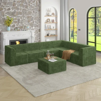 L-Shaped Modular Sectional Sofa with Foam-Filled Spring-Support Cushions, Green