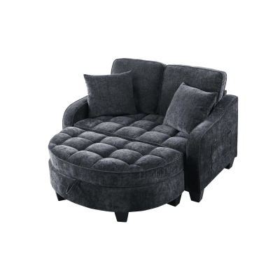 2-Seater Sofa Chaise Lounge with Irregular Curved Armrests, Black