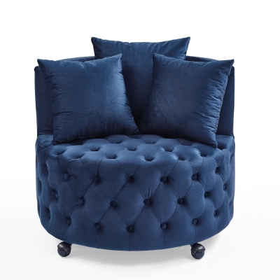 Velvet Upholstered Swivel Chair with Button-Tufted Back, Blue
