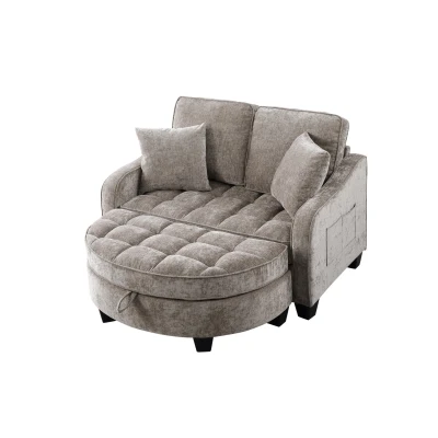 2-Seater Sofa Chaise Lounge with Irregular Curved Armrests, Ergonomic Backrest, Brown