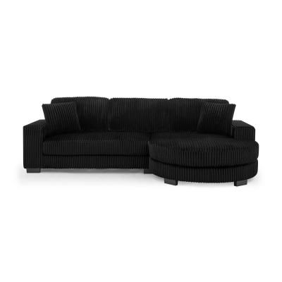 Corduroy Tufted Upholstered Sectional Sofa with Reversible Left/Right Chaise, Black