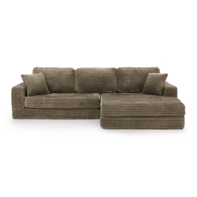 Right-Facing L-Shaped Modular Sectional Sofa with Spring-Supported Seats, Brown