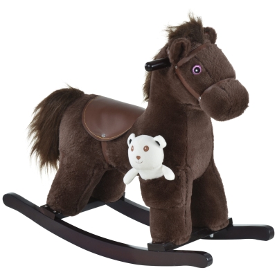 Qaba Kids Plush Rocking Horse Chair with Sounds, Brown