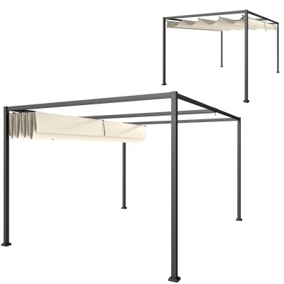 Outsunny 10' x 7' Patio Pergola with Retractable Canopy, Outdoor Sun Shelter, Yard Shade, Cream White