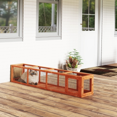 PawHut 79" Long Cat Tunnel, Cat shelter L- Shape with Extendable Design, Cat Enclosure for Indoor/Outdoor Use, Orange