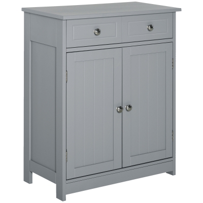 kleankin Freestanding Bathroom Floor Cabinet, Organizer Floor Tower with 2 Door, 2 Drawers, Adjustable Shelf, Grey