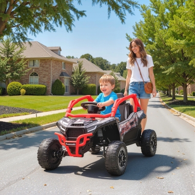Qaba 12V Ride on Truck, Licensed KAWASAKI TERYX KRX 2WD Kids Electric Car with Rear Suspension for 3-8 Years, Red