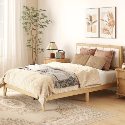 HOMCOM Full Size Platform Bed Frame with Headboard, Oak