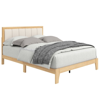 HOMCOM Full Size Platform Bed Frame with Headboard, Oak