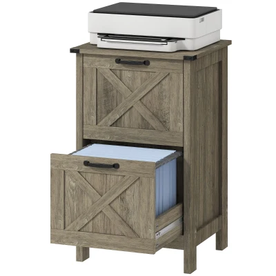 HOMCOM Vertical Filing Cabinet with 2 Drawers, Rustic Farmhouse Office Storage Cabinet for A4, Letter Size, Grey Wash