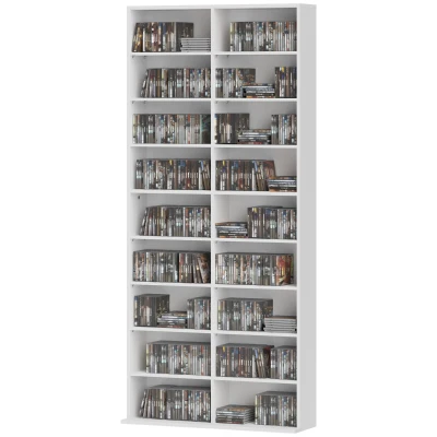 HOMCOM 9-Tier DVD Shelf with 18 Compartments and 14 Adjustable Shelves, Holds 640 CDs, 360 DVDs or 430 Blu-rays, White