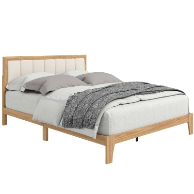 HOMCOM Queen Platform Bed Frame with Headboard, Wooden Slats, Oak