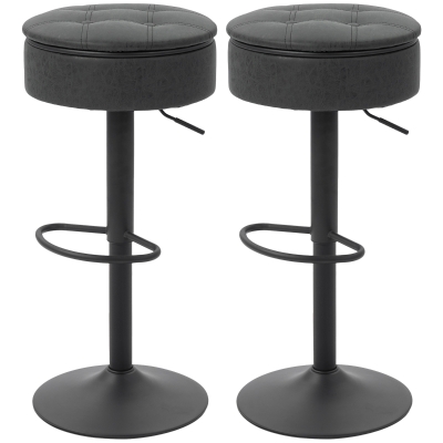 HOMCOM Set of 2 Barstools with Storage, Swivel Bar Stools with PU Leather Upholstered, Footrest, Steel Base, Black