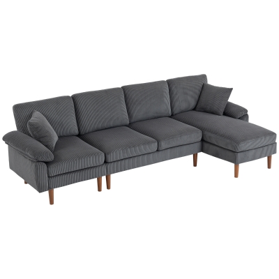 HOMCOM L-Shape Sofa, Modern Sectional Couch with Changeable Chaise Lounge, Pillows and Wooden Legs for Living Room, Dark Grey