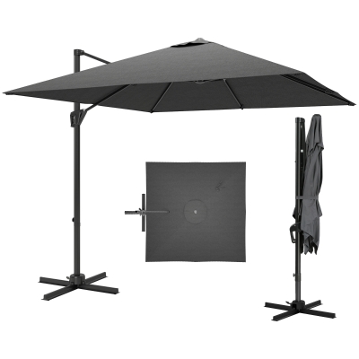 Outsunny 8'x8' Square Patio Hanging Offset Umbrella, Outdoor Cantilever Parasol w/ Cross Base, Dark Grey