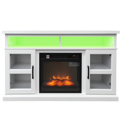 HOMCOM 48" Fireplace TV Stand for TVs Up to 55 Inches, Media Entertainment Center with 3D Flame, Adjustable Shelves, White