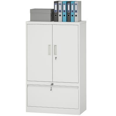HOMCOM Lateral Filing Cabinet, Metal Storage Cabinet, Garage Cabinet with Double Locks, Adjustable Shelf and File Drawer, White