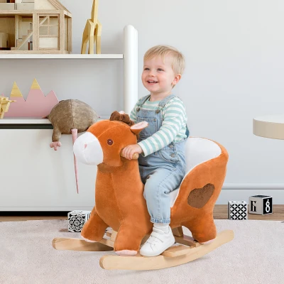 Qaba Kids Rocking Horse, Plush Wooden Toy with Songs