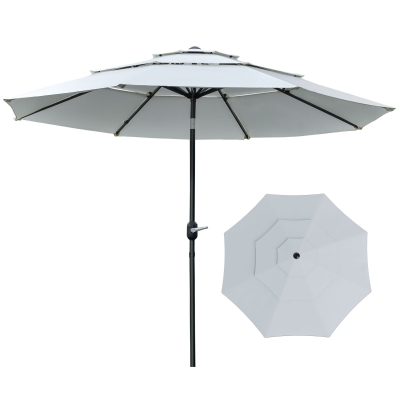Outsunny 9FT 3 Tiers Patio Umbrella Outdoor Market Umbrella with Crank, Push Button Tilt for Deck, Backyard and Lawn, Cream White
