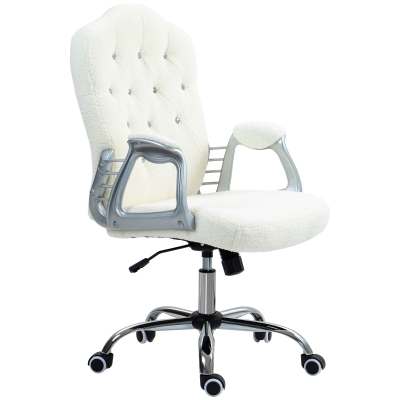 Vinsetto Teddy Fleece Computer Chair, Button Tufted Desk Chair with Swivel Wheels, Adjustable Height White