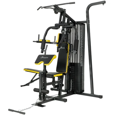 Soozier All-in-One Smith Machine, Multi Home Gym Workout Station with Weight Stack and Pulley System for Full Body Training
