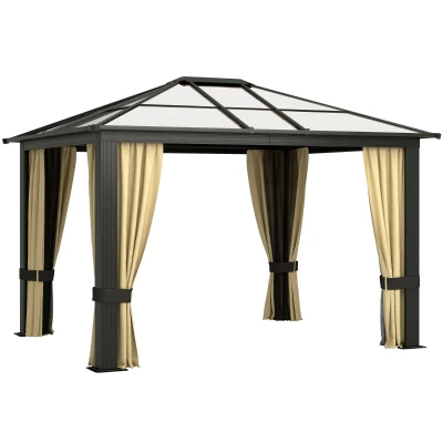 Outsunny 10' x 12' Hard Top Gazebo Canopy Sunshelter Waterproof Sun Shade with Sidewalls and Mosquito Netting