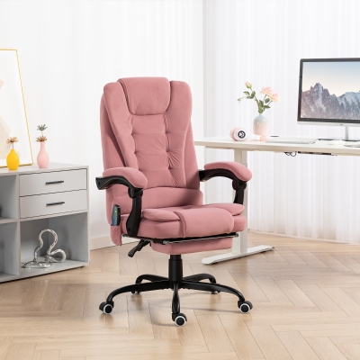 Vinsetto 7-Point Vibrating Massage Chair, Reclining Office Chair with Footrest, Reclining Back, Adjustable Height, Pink