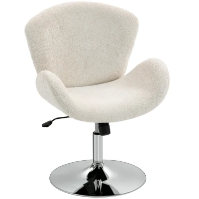 HOMCOM Swivel Office Chair, Velvet Desk Chair with Wide Bucket Seat, Butterfly Back, Tilt Function and Round Base, Cream White