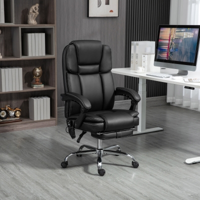 Vinsetto Massage Office Chair, Reclining Executive Office Chair with 6-Point Vibration, Footrest and High Back, Black