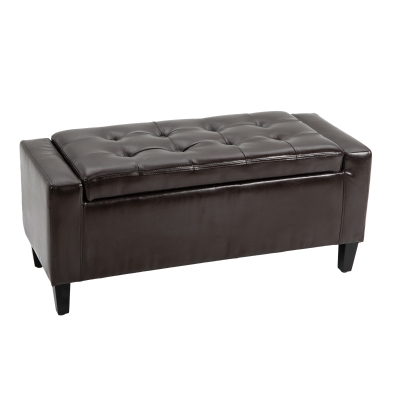 HOMCOM Storage Ottoman Bench, PU Leather Upholstered Bench with Tufted Design, Brown