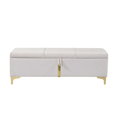Elegant Upholstered Storage Ottoman with Metal Legs, Generous Storage, Bench for Bedroom and Living Room, 47" L x 15.5" W x 16" H, Beige