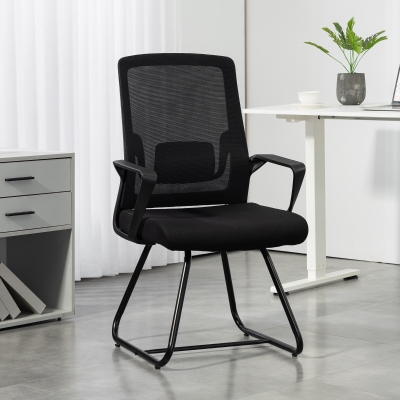 HOMCOM Desk Chair, Desk Chair No Wheels with Mesh Back, Lumbar Support, Metal Base for Reception, Conference