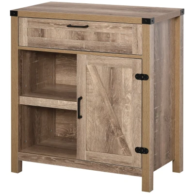 HOMCOM Rustic Barn Door Storage Cabinet Modern Farmhouse Buffet Sideboard for Kitchen and Dining Room, Light Oak