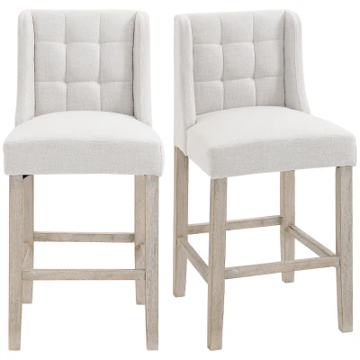 HOMCOM Modern Counter Bar Stools Tufted Upholstered Counter Chairs Set of 2 for Kitchen, Beige