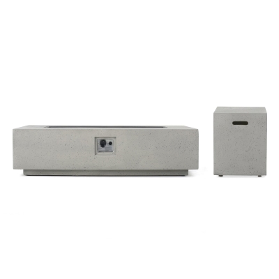 50000 BTU Propane Fire Pit Table with Tank Holder and Durable Iron Frame, Modern Stove for Outdoors, 56'' L x 26.5'' W x 15'' H, Light Gray