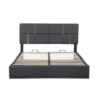 Queen Size Upholstered Platform Bed with Hydraulic Storage, MDF and Plywood Frame, Bed Frame for Living Room, 85" L x 64.5" W x 41" H, Black