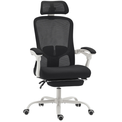 HOMCOM Ergonomic Office Chair, Mesh Reclining Desk Chair with Adjustable Lumbar Support, Headrest, Black