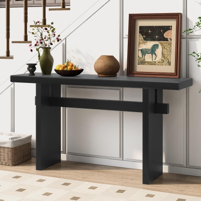 Farmhouse Wood Console Table with Premium Materials, Narrow Entryway Table with Easy Assembly, 59.5'' L x 16'' W x 31.5'' H, Black