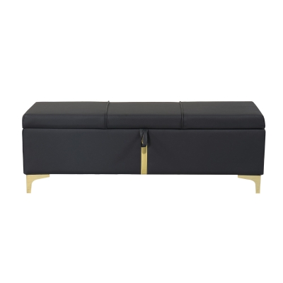 Elegant Upholstered Storage Ottoman with Metal Legs, Generous Storage, Bench for Bedroom and Living Room, 47" L x 15.5" W x 16" H, Black