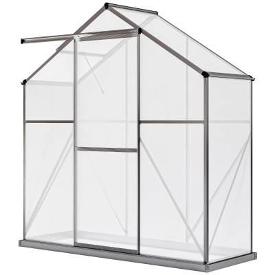 Outsunny 6' x 2.5' Walk-in Polycarbonate Greenhouse Aluminium Green House with Sliding Door, 5-Level Roof Vent, Rain Gutter