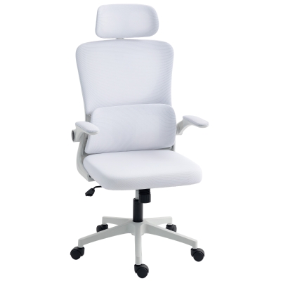 Vinsetto High Back Office Chair, Mesh Computer Chair with Rotatable Headrest, Lumbar Back Support, Adjustable Height, Cream White