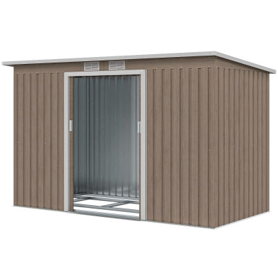 Outsunny 9' x 4' Garden Metal Storage Shed Outdoor Equipment Tool Box with Foundation Kit, Ventilation & Doors, Light Grey