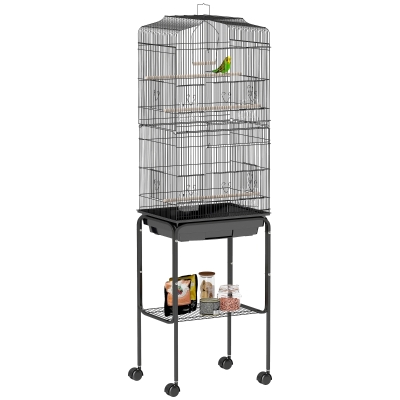 PawHut 60" Metal Bird Cage Starter Kit with Rolling Stand, Black