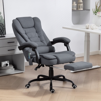 Vinsetto 7-Point Vibrating Massage Chair, Reclining Office Chair with Footrest, Reclining Back, Adjustable Height, Grey