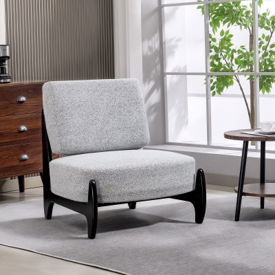 HOMCOM Accent Chair with Rubber Wood Frame, Wide Seat, Modern Chenille Bedroom Chair with Thick Cushion, Grey