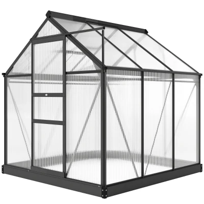 Outsunny Greenhouse Garden, Green House, Outdoor Greenhouse Kit, PC Board with Sliding Door, 6.2' x 6.3' x 6.6', Grey