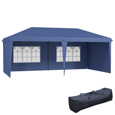 Outsunny 10' x 20' Pop Up Canopy Tent, Blue with Sidewalls